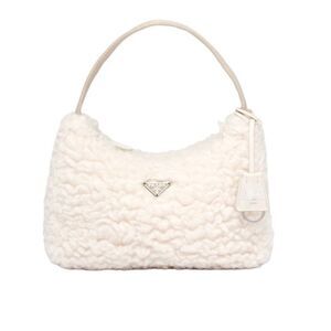 PRADA Re-Edition 2000 Wool and Cashmere Shearling Mini Bag — Natural